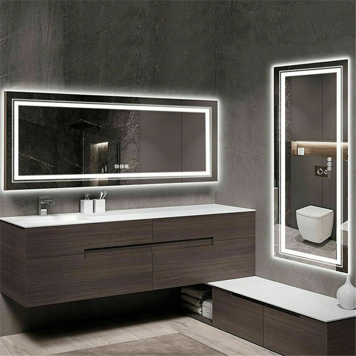 Orren Ellis Extra Large Dual Led Strips Lighted Bathroom/vanity Mirror ...